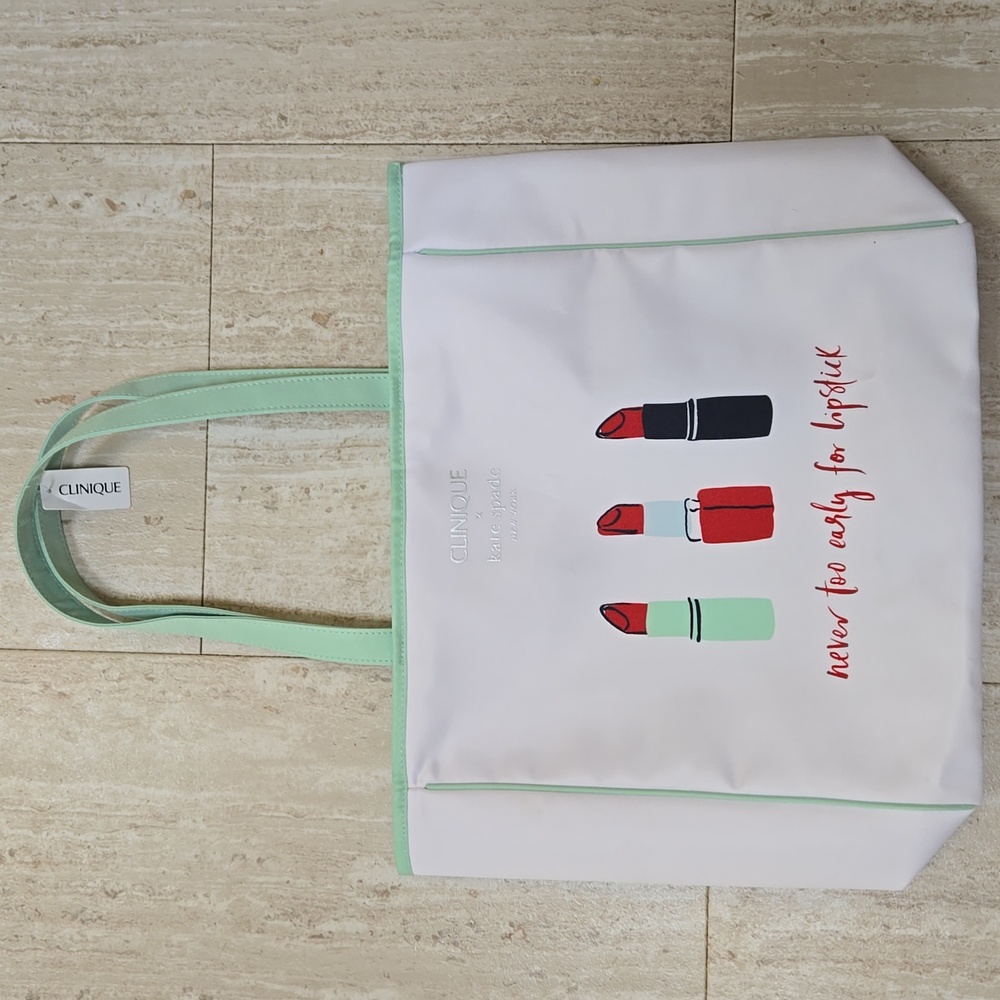New Clinique x Kate Spade New York "Never Too Early for Lipstick" Tote Bag
